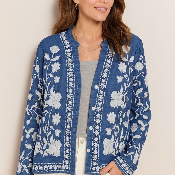 Bohemian  Blue Embroidered Long Sleeve Top Jacket M - Picture 1 of 8